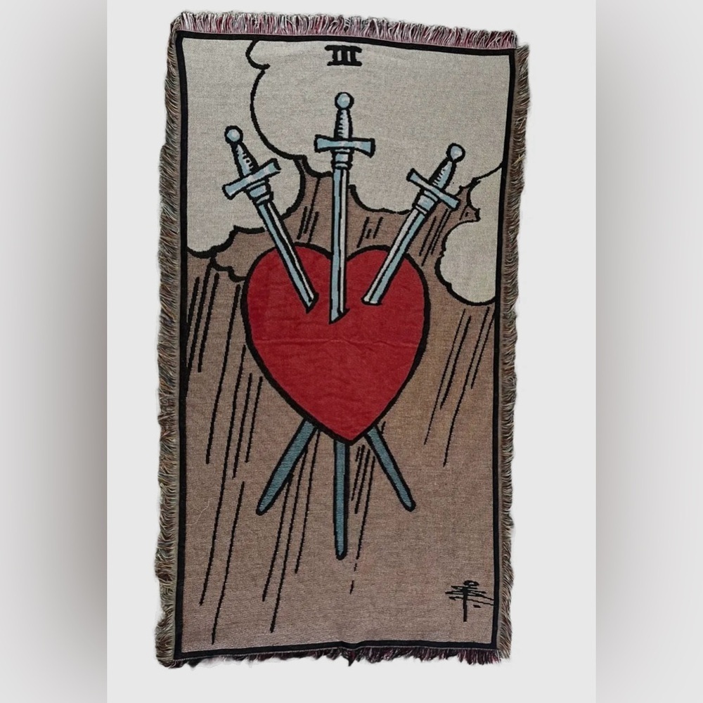 Three of Swords Tarot Card Tapestry Blanket